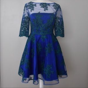 Monique Lhuillier Blue&Green Lace Formal Dress